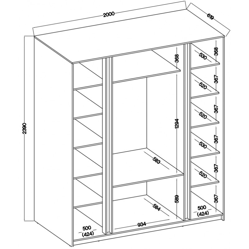 Szafa ubraniowa z lustrami PAKS 3 200 cm dąb Evoke / Czarny